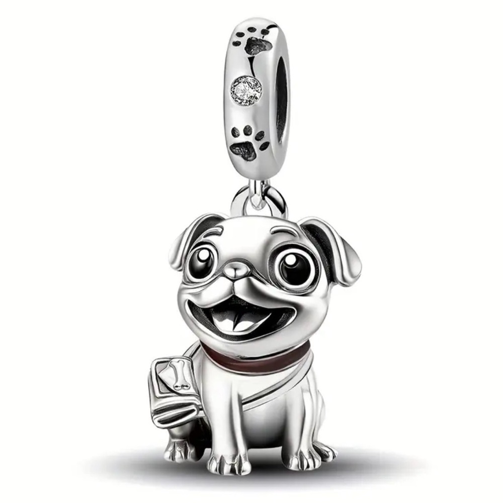 Sterling Silver Dog Charm with Brown Accents
